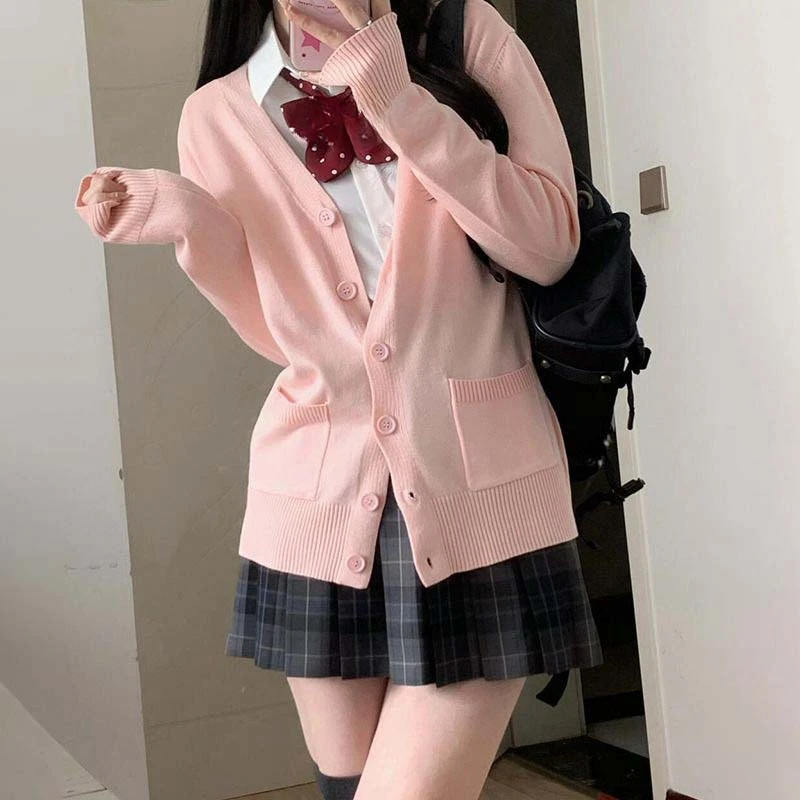 

Japanese College JK Uniform Cardigan JK Autumn/Winter Knitted Sweater Outer Long Sleeve Knitted Sweater Top Female
