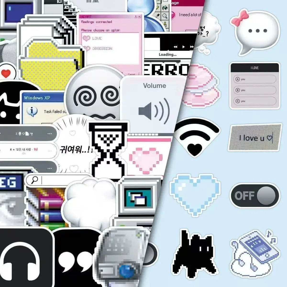 50Pcs Retro Pixel Cyber Y2K Sticker Pack, Vintage Windows XP UI & Black Cat Aesthetic Decals for Laptop, Phone Case & DIY Decor view 4