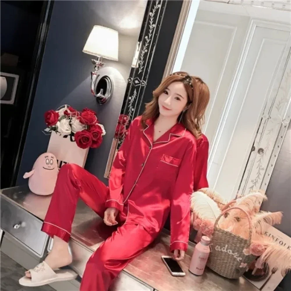 2024 New M-5XL Solid Women‘s Pajamas Elegant Classic Fashion Casual Female Sleepwear Spring Fall Long Sleeve Pants House Clothes