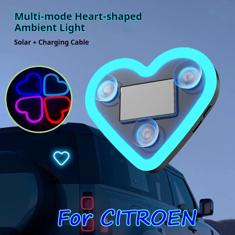 Car solar heart-shaped LED atmosphere light Universal Solar Car Window Decoration Neon Light For Citroen C4 CACTUS C5 C4L DS4 DS