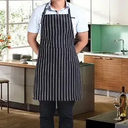 Adjustable Adult Black Stripe Bib Apron With 2 Pockets Waterproof Chef Waiter Kitchen Cook Bar Shop Cafes Nails Studios Uniform