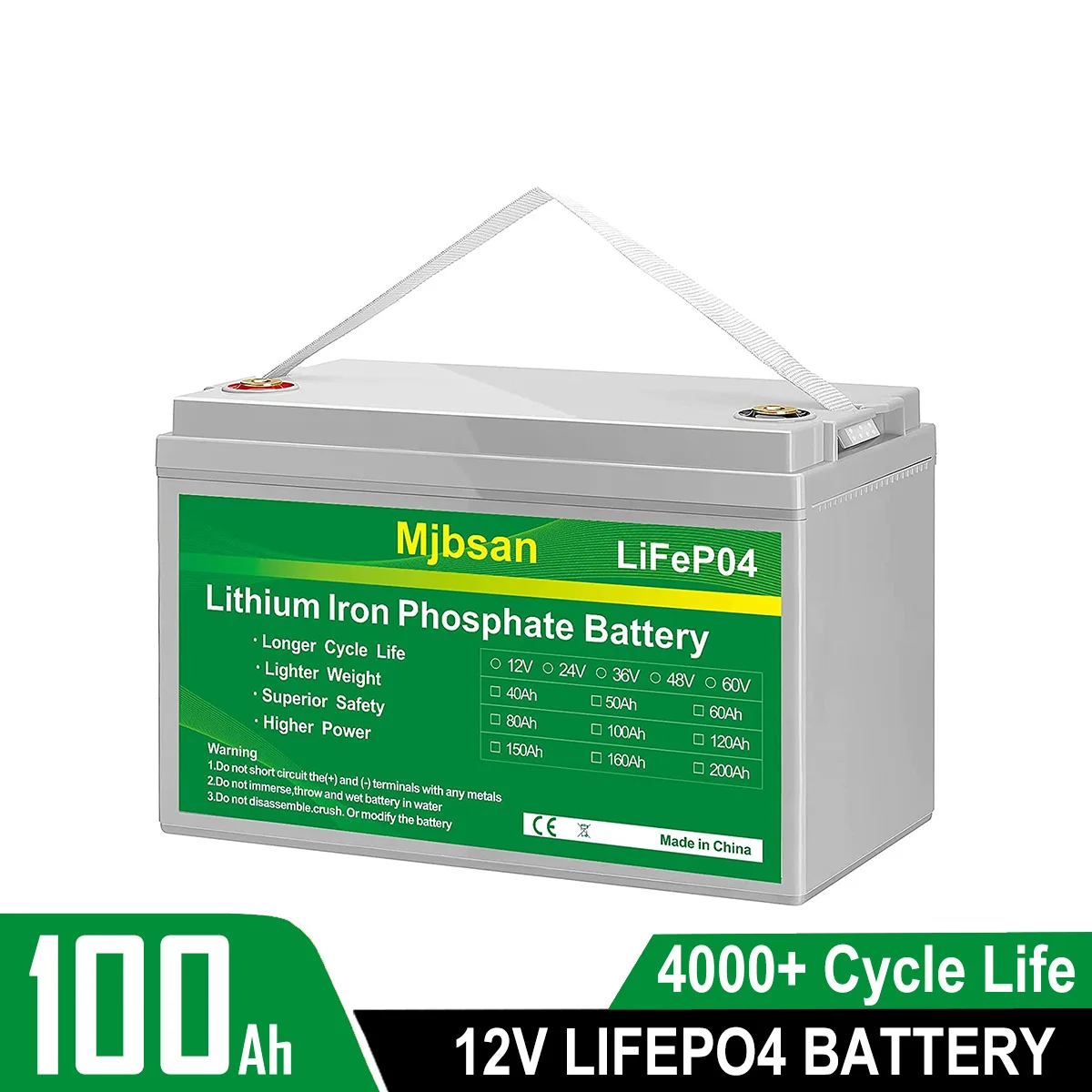 

Mjbsan LiFePo4 12 в 100 Ач Аккумулятор для хранения энергии 12 В LiFePo4 батарея встроенная BMS для солнечной лодки домов на колесах Троллинговый двигатель без НАЛОГА