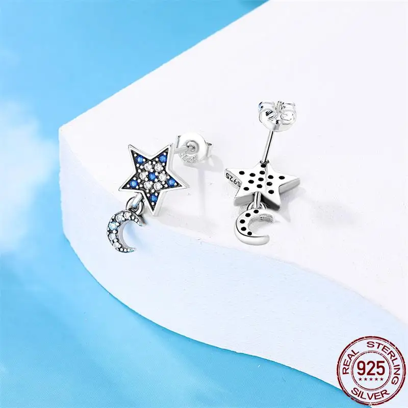 Luxury 925 Sterling Silver Charms Popular Star Sun Fish Earrings For Women Pave CZ Fine Engagement Hot Anniversary Jewelry Gifts