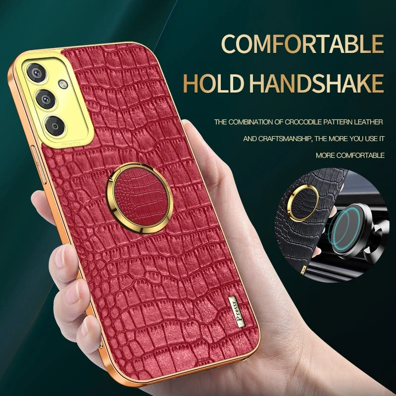 التمساح نمط بو الجلود قضية الهاتف لسامسونج غالاكسي M53 M54 M15 M52 M13 4 جرام M14 5 جرام لينة غطاء حالات حلقة حامل مغناطيسي