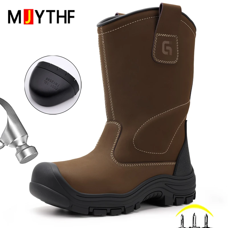 High Quality Work Boots Men Shoes Waterproof Mid-Calf Boots Steel Toe Shoes Puncture-Proof Indestructible Shoes Safety Boots