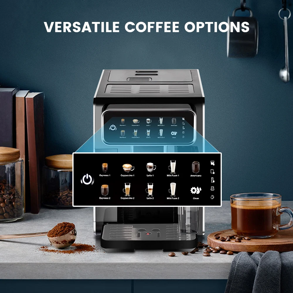 cilpoog A 7203 Autoatic Espresso hine ，Built-In ilk Frother & Tank, 7 Coffee arieties, Touchscreen