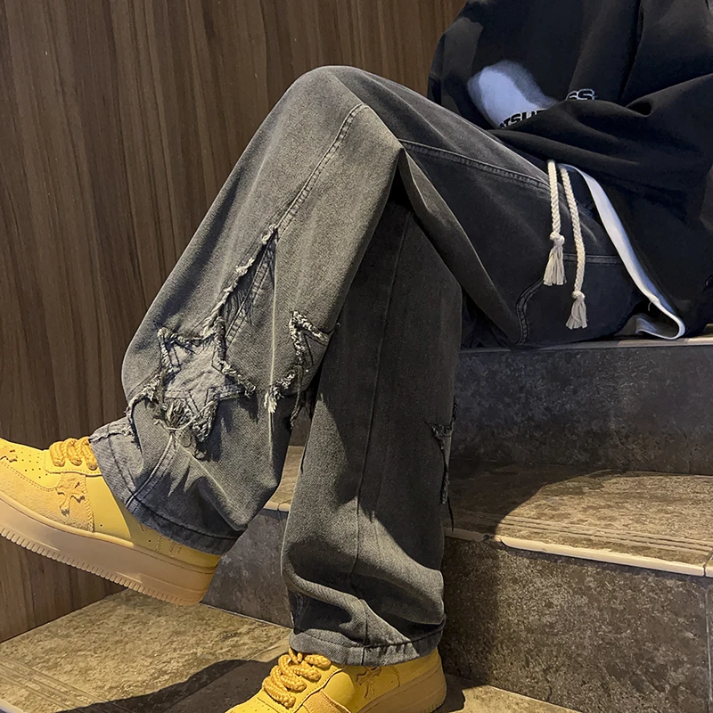 

Loose Straight Leg Men's Jeans Hiphop High Street Sli Trendy Brand Spring New Casual Pants Wide Leg Comfortable Fit