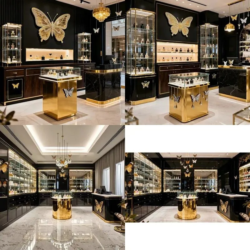Luxury Custom LED Luminous Tempered Glass Back MDF Perfume Display Stand Vertical Shelf for Retail Store Showcase