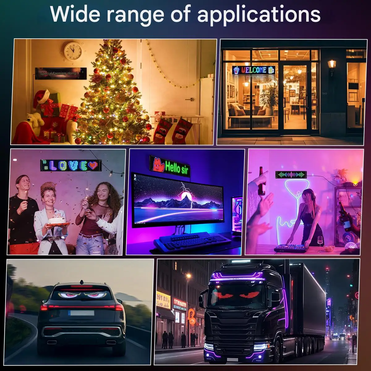 LED لتقوم بها بنفسك مصفوفة بكسل لوحة ضوء USB مخصص النص نمط للبرمجة عرض Led عيون لشاحنة التمرير الإعلان 12x59.5cm