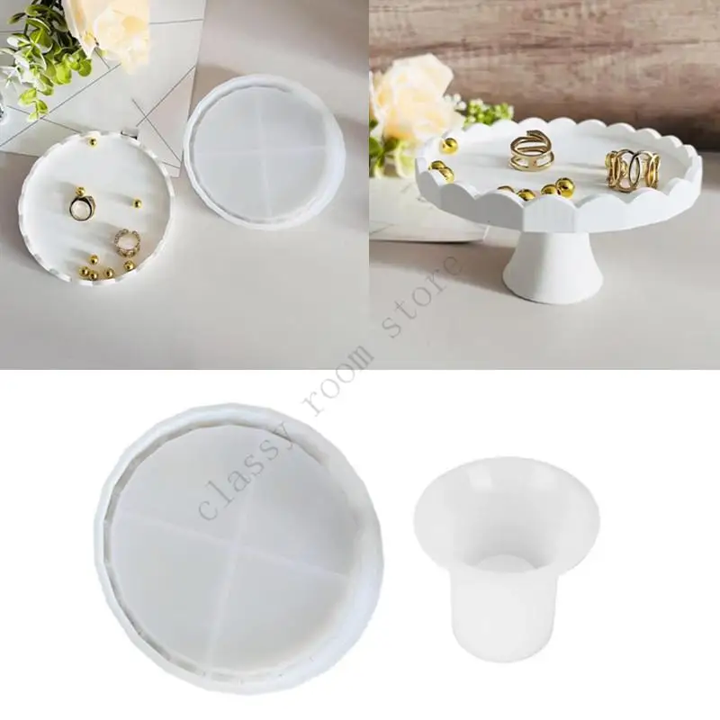 

1 Set Round Jewerly Display Tray Silicone Mold Jewerly Store Ring Necklaces Storage Plate with Base Resin Mold DIY Art Craft