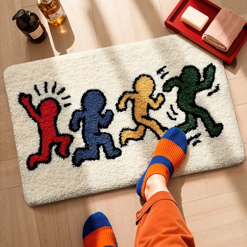 

Cartoon Anti-Slip Flocked Bathroom Mat Fast Absorbent Bath Rug Soft Plush Shower Mat with TPR Non Skid Backing Door Floor Mat
