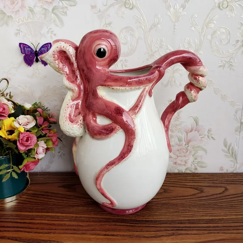 Ceramic Vase Simulated Octopus Hand-painted Squid Butter Tray Desktop Storage Container Flower Vase Home Decoration