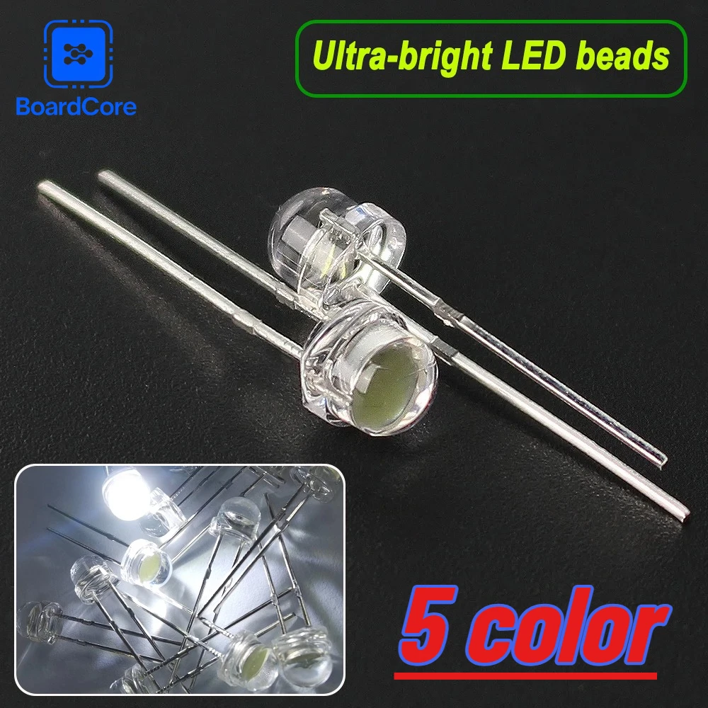 5MM Straw Hat Light Emitting Diodes Electronics Kit F5 LED Diode Super Bright Big Core Chip White Green Red Blue Yellow for DIY