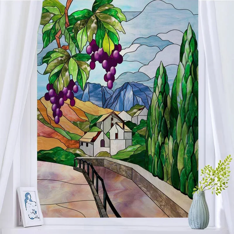 Custom size Glass Films,Stained Glass Stickers Static Cling,Frosted Privacy Print Retro Vintage Tree For Window Door Home Decor