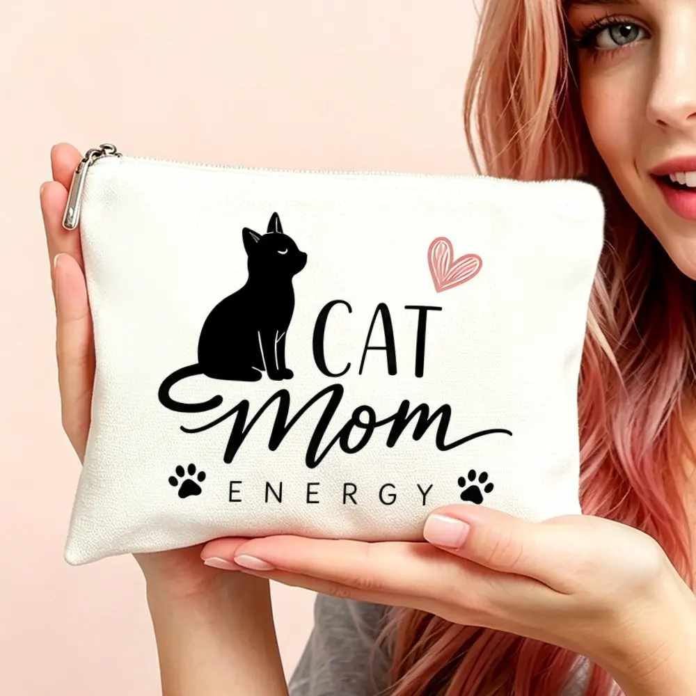 Makeup Cosmetic Bag and Toiletry Pouch Gift Bag Women Cat Mom Energy Makeup Bag for Mom Daughters Friends Ideal Gifts Travel