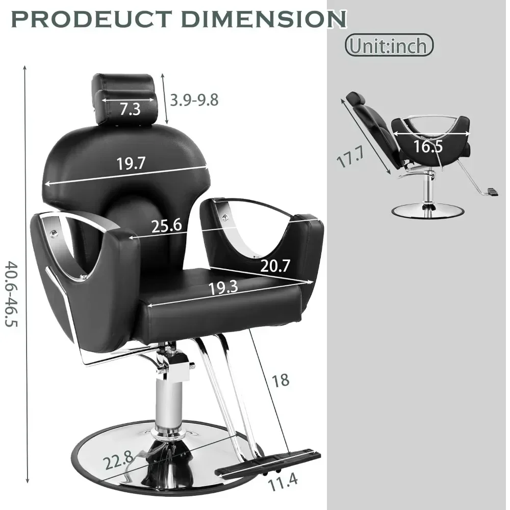 Barber Chairs.Black Salon Chair forHair Stylist Barber Chairs for Barbershop Home,Reclining Styling HairChair withHydraulic Pump