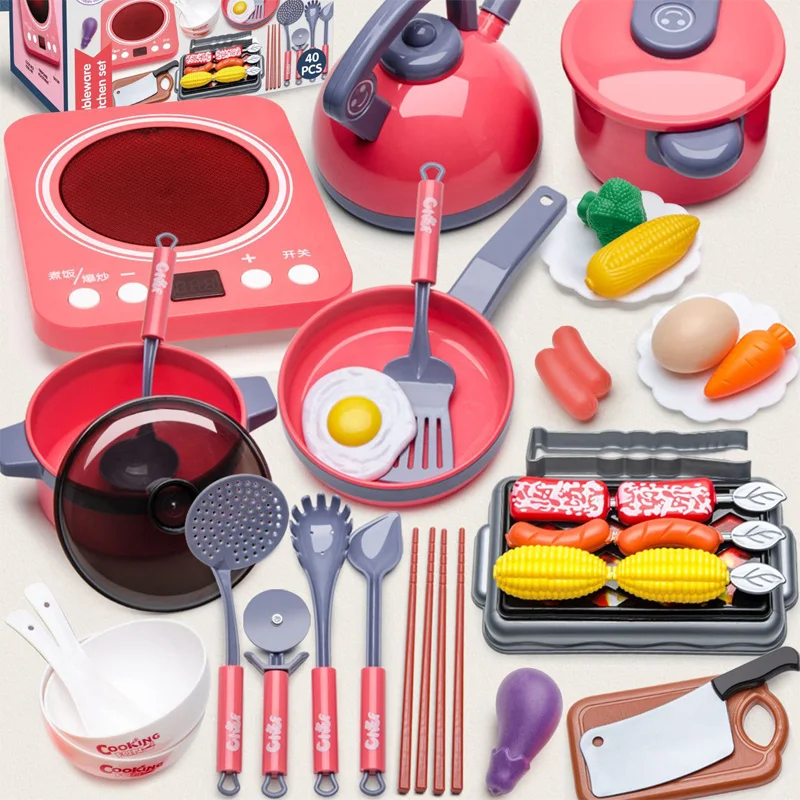 Rice House-Jouet de cuisine pour enfants, cuiseur pour enfants, ustensiles de cuisine, jouets de cuisine, cadeaux pour enfants avant le début, fuchsia