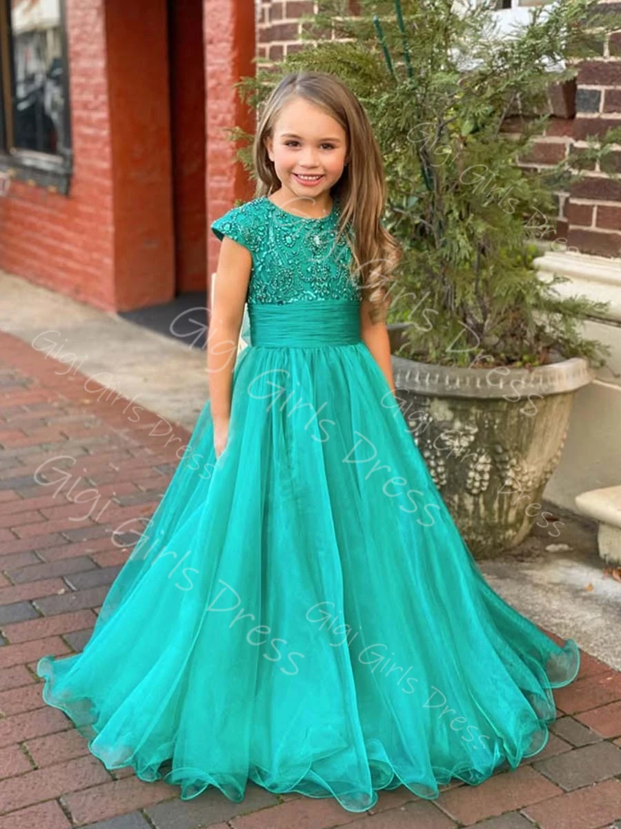 

Платье для девочек в стиле А-силуэт/Принцесса для конкурсов красоты, расшитое бисером и аппликациями, из фатина, для подружек невесты на свадьбу, с лентами, индивидуальный пошив, праздничное платье