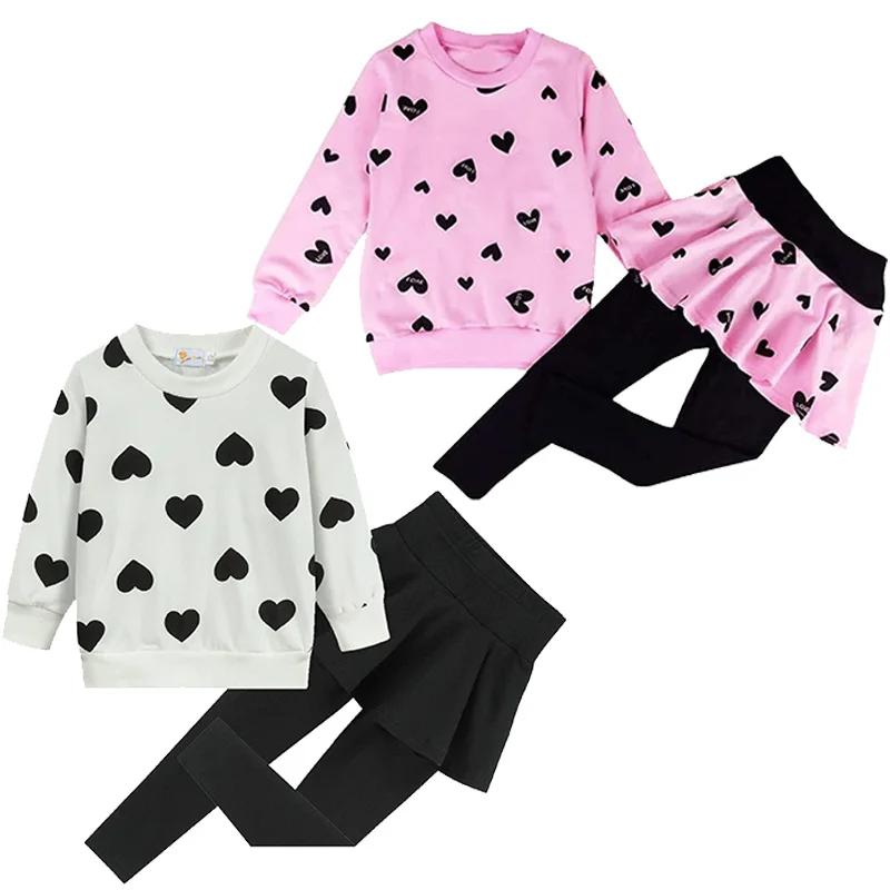 Little Hand Girls Clothes Set Heart Sweatshirt and Leggings Sets 2-Piece Outfits Pink Size 2-10T Valentine's Day