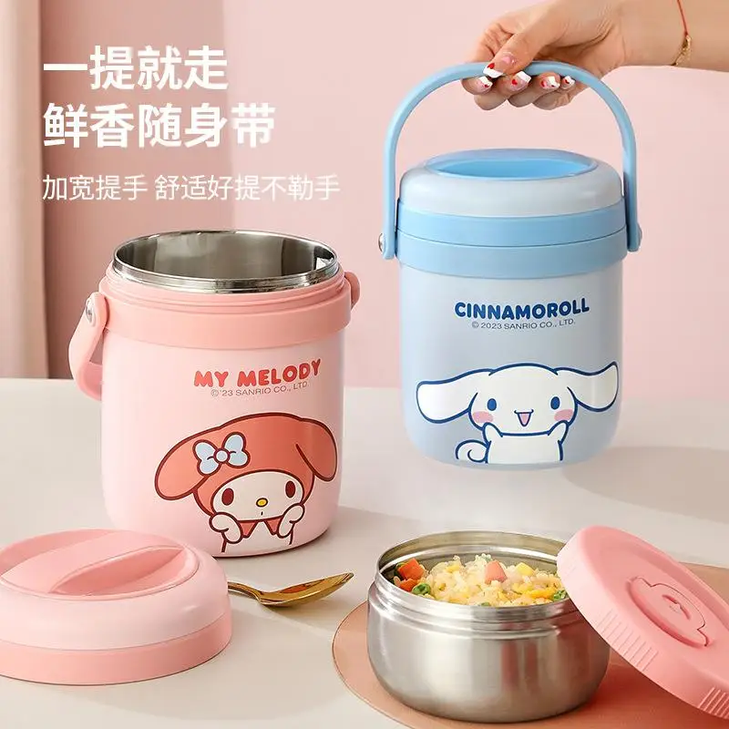 

Sanrio Hello Kitty 1,8 л мультяшный ланч-бокс портативный бенто сохраняет тепло аниме моя мелодия детский офисный контейнер для обеда из нержавеющей стали