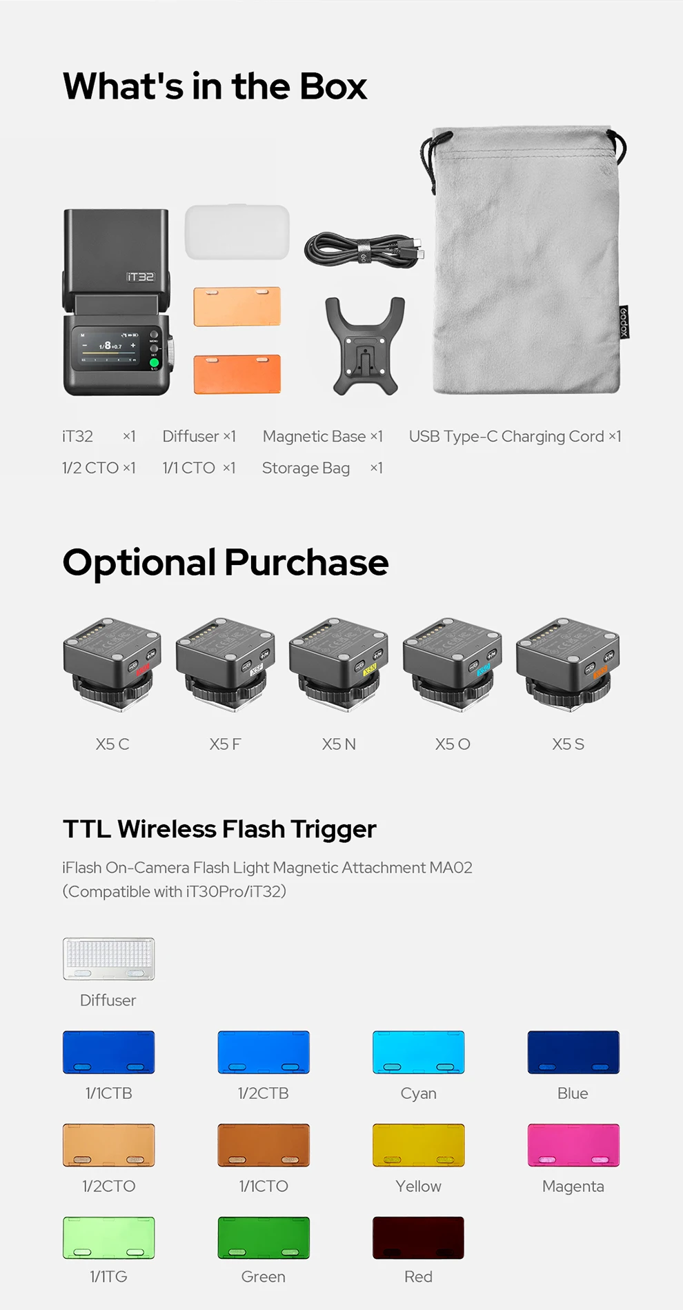 Godox IFlash IT32 Blitzgerät mit Glasfolie X5 TTL Drahtloser Magnetischer Blitzauslöser HSS Drehkopf Speedlite für C/N/S/F/O/L – Detail 10