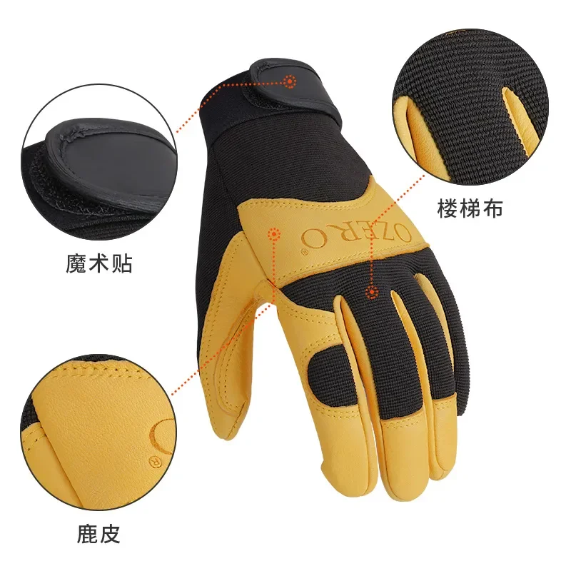 Retro Deerskin Leather Riding Gloves Motorcycle Outdoor Sports Fitness Protective Gear Durable First Layer Skin Model Sietu