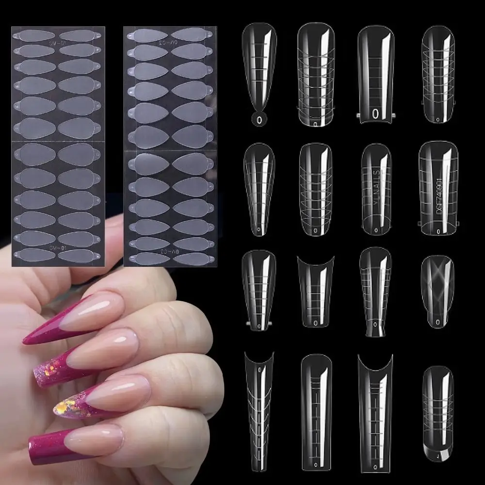 72pcs Nails Mold False Tips System Extension for Dual Forms Silicone French Line French Forma Dual Sticker