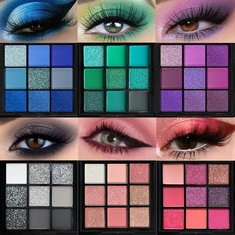 Palette di ombretti rossi a 9 griglie Glitter viola Ombretto opaco perlescente Shimmer Trucco Cosmetici per occhi di bellezza per donna a lunga durata