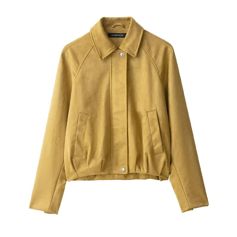 

European and American Women's Clothing Autumn Fashion Suede Bomber Jacket