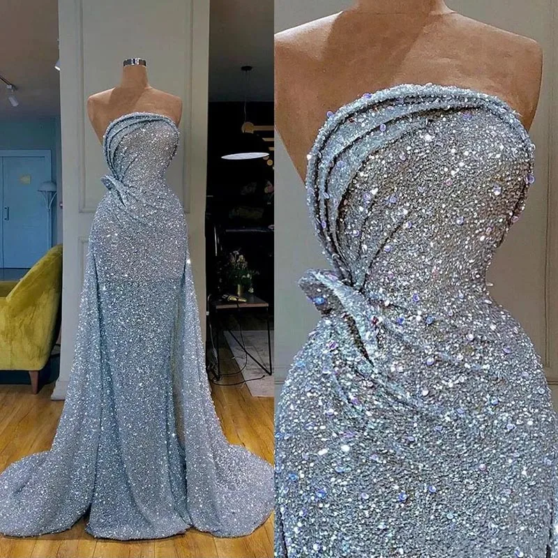 Robe de Soirée à Paillettes pour Occasions Spéciales, Tenue de Bal de Forme Sirène avec Perles en Fibre de Dentelle, sur Mesure