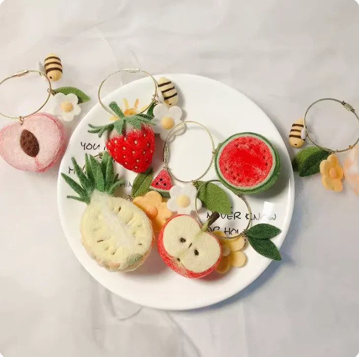 5~10cm Cartoon fruit pineapple needlepoint kit with keychain wool felt needle felting decoration craft needlecraft DIY handmade