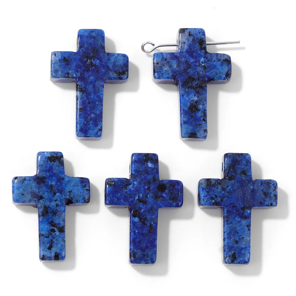 Blue Lapis Lazuli Pendant Gems Cross Hand Oval Shape Natural Stone Lapis Lazuli Charms for Jewelry Making Necklace DIY Bracelet
