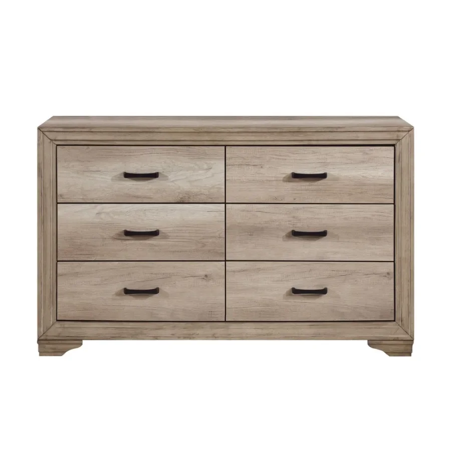 

1pc Natural Finish 6-Drawers Dresser w Black Hardware Bedroom Furniture Rustic Contemporary Design