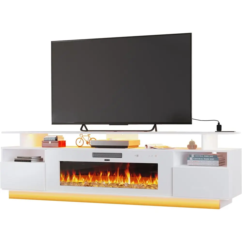 

36 Electric Fireplace Entertainment Center with Charging Station, LED Light, and Storage for TVs up to 80