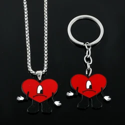 Rabbit Bad Bunny Necklace Heart Metal Collares Jewelry Fashion Charm Accessories for Fans Rapper Quality Gift