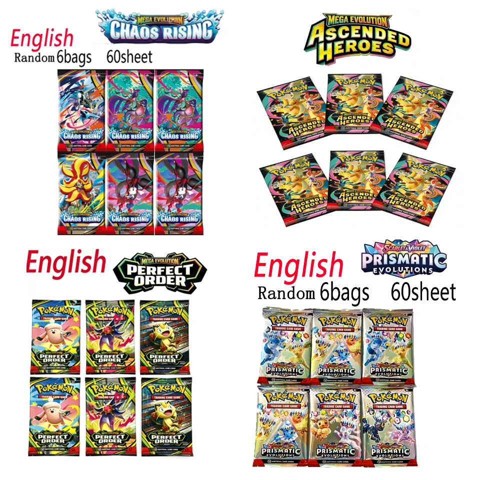NEW# 10/60Pcs Pokémon Card Chaos Rising Ascended Heroes Bright Stars Prismatic Evolutions,Mega Evolution,Battle Transaction Card