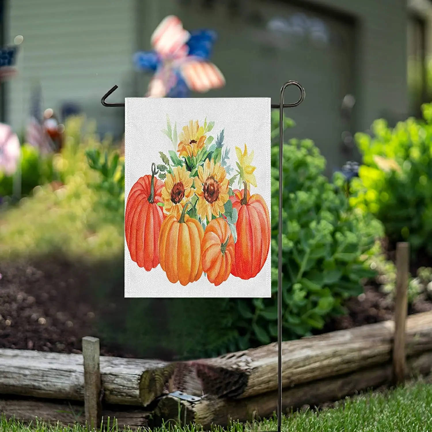 

Autumn Pumpkins Flowers Sunflowers Thanksgiving Burlap Garden Flag Double Sided,House Yard Flags,Holiday Seasonal Outdoor Decora