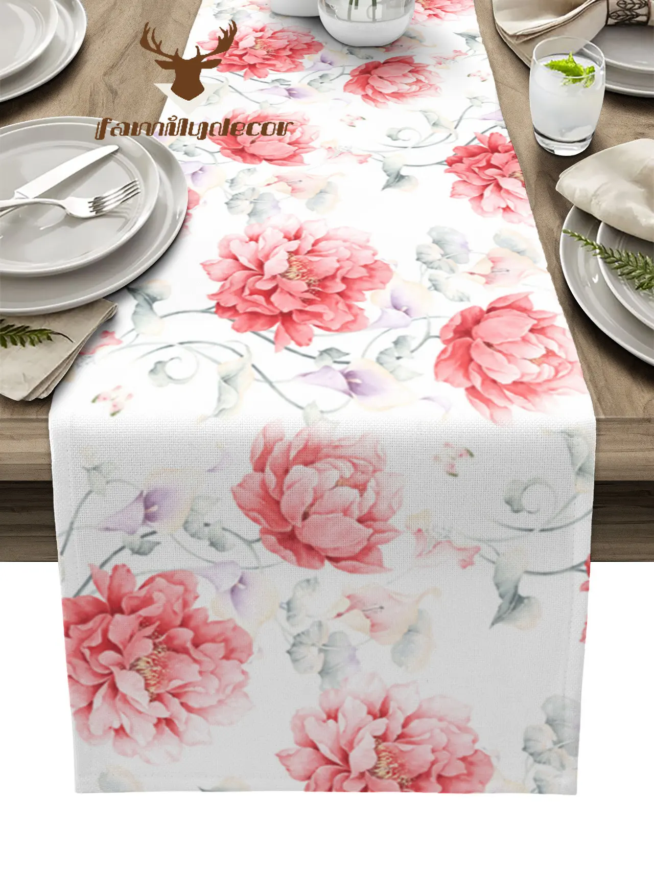 

Pink Watercolor Flowers Table Runner Luxury Home Dining Table Coffee Table Holiday Wedding Decoration Party Dinner Table Runner