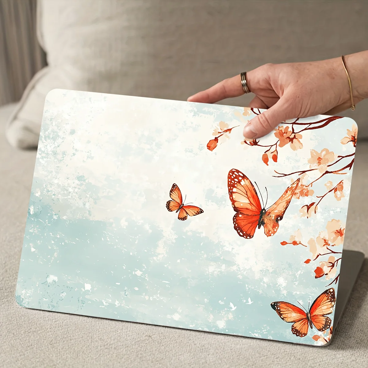 

Scratch-resistant DIY art laptop sticker set, 2 pieces/set, universal light beige waterproof and wear-resistant laptop sticker,