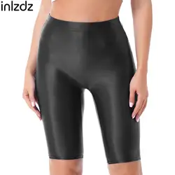 Sexy Women's Yoga Pant Shorts Oil Glossy High Waist Stretchy Slim Short Leggings Swimwear Workout Casual Sports Fitness Bottoms