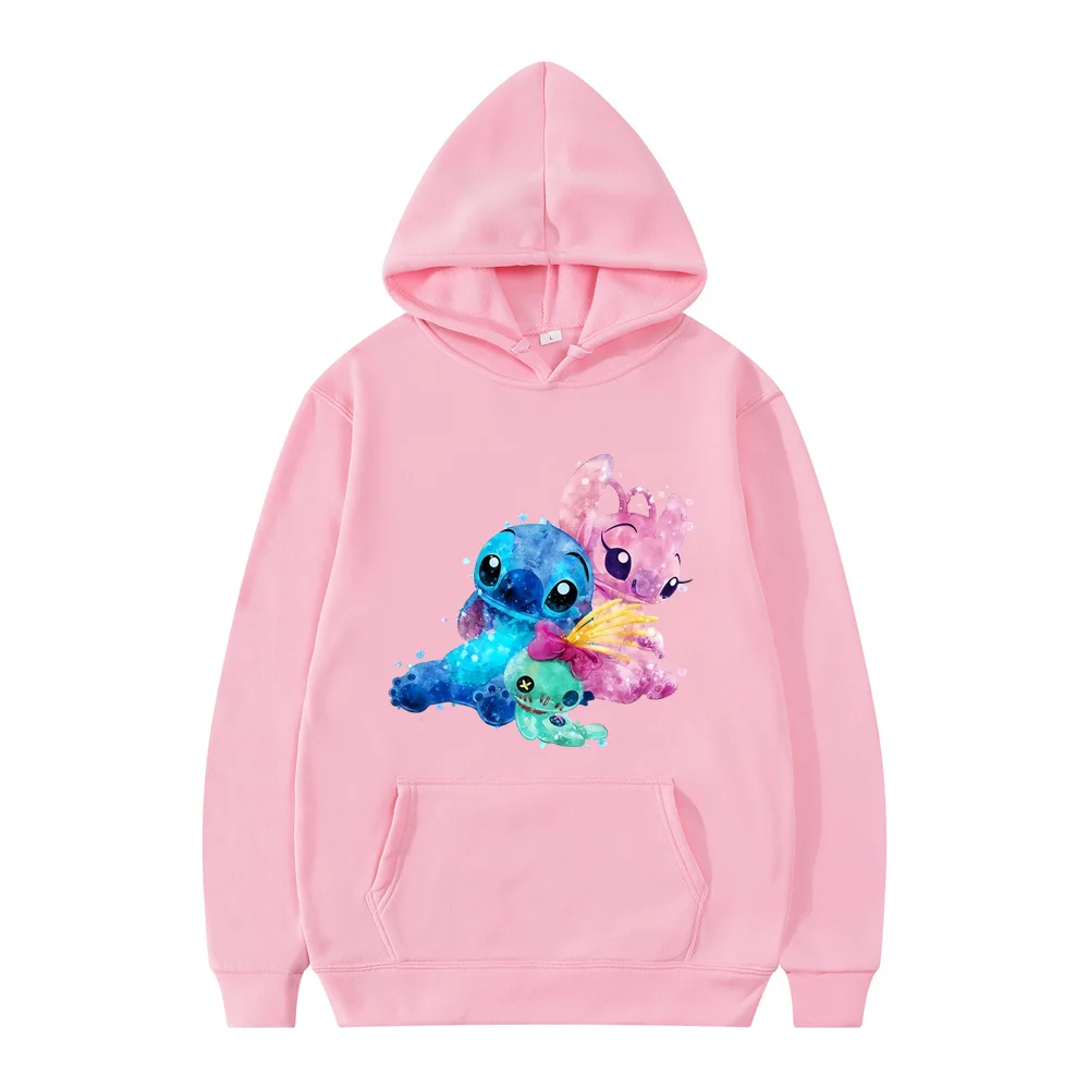 Moletom feminino e masculino Lilo e Stitch Cartoon, moletom manga, blusa casual, roupas de casal, moda, novo, 2024