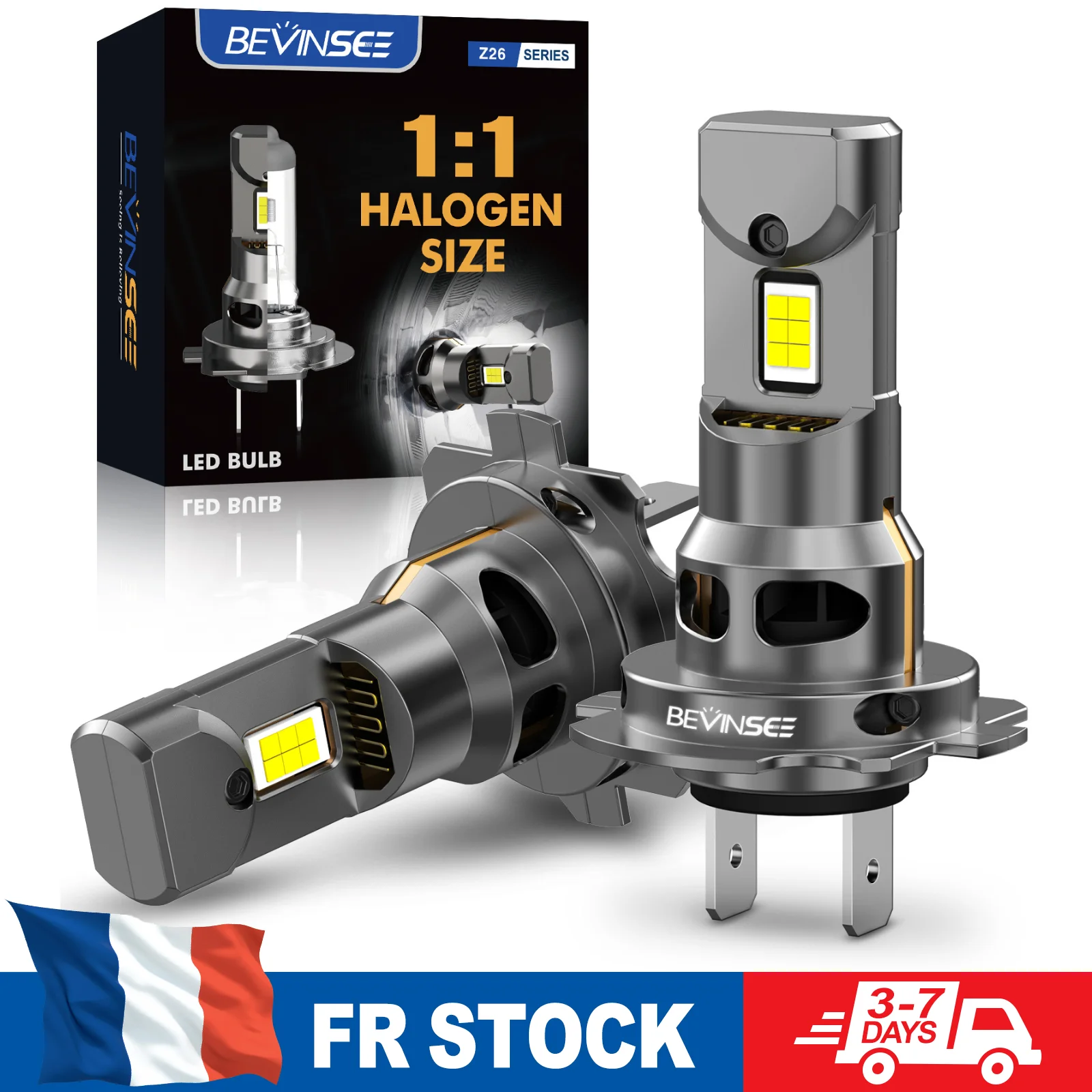 Ampoule LED BEVINSEE H7 CANBUS 70W 12000LM, taille halogène 1:1, Plug&Play, phare LED H7, turbofan sans fil, blanc 6000K, 12V