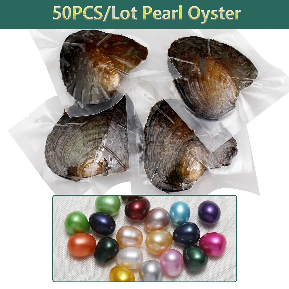 50PCs/Lot Vacuum Pack Oyster Wish Pearl Kit Oyster Beautiful DIY Accessories Gift About 7-8mm Freshwater Pearl High quality Pearl