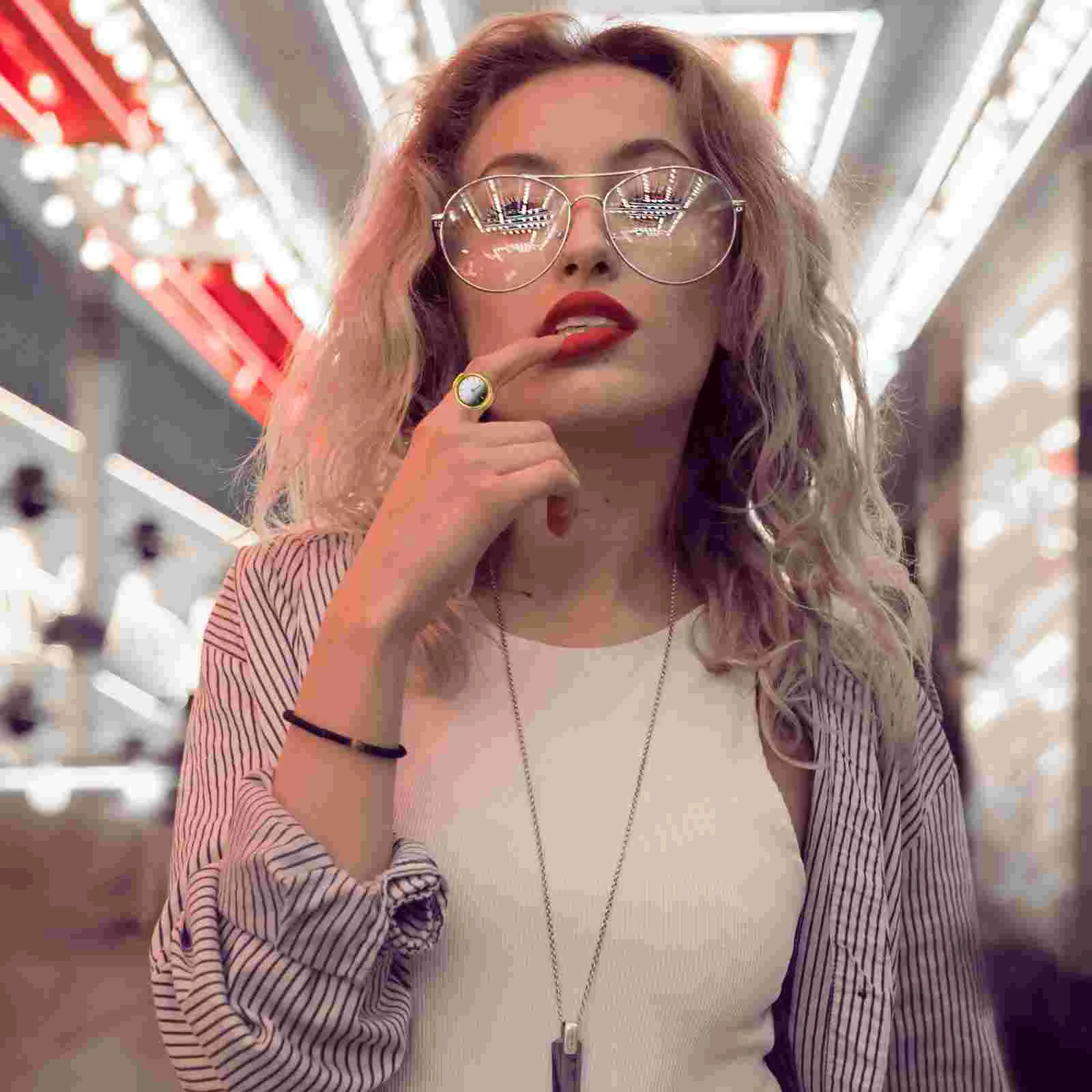 Ring Watch Quartz Finger Decorative Rings for Girls Round Fashion Ladies Elastic Number