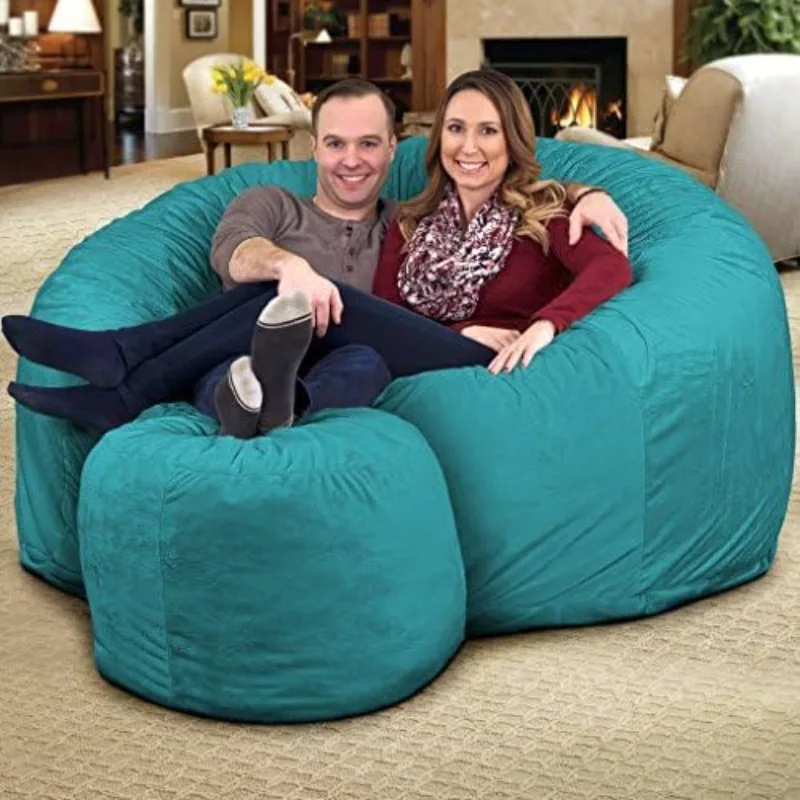 6ft Bean Bag Chair & Footstool, Oversize Bean Bag Chair for Adults, Comfy Chair Bean Bag Couch Lounge Sofa Loveseat Furniture