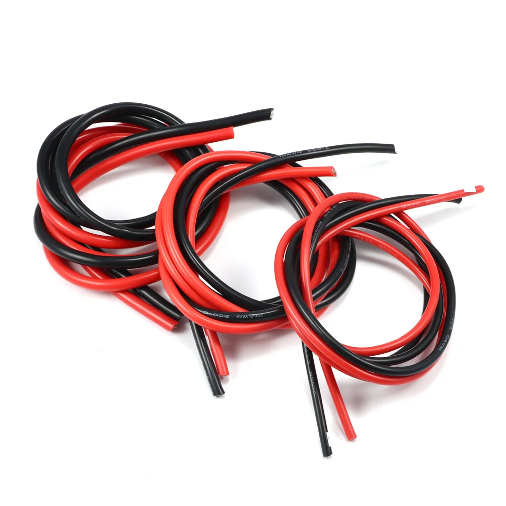 2m/lot Silicon Wire 8 10 12 14 16 18 20 22AWG Heatproof Soft Silicone Silica Gel Wire Cable (1meter Red+1meter Black)