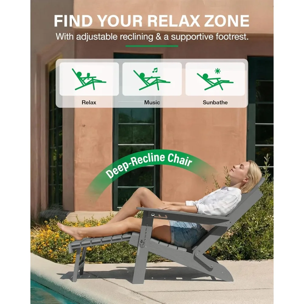 

Adirondack Chairs Set of 2 for Outdoor: Folding Adirondack Chairs with Retractable Ottoman & Cup Holder - HDPE, Customized