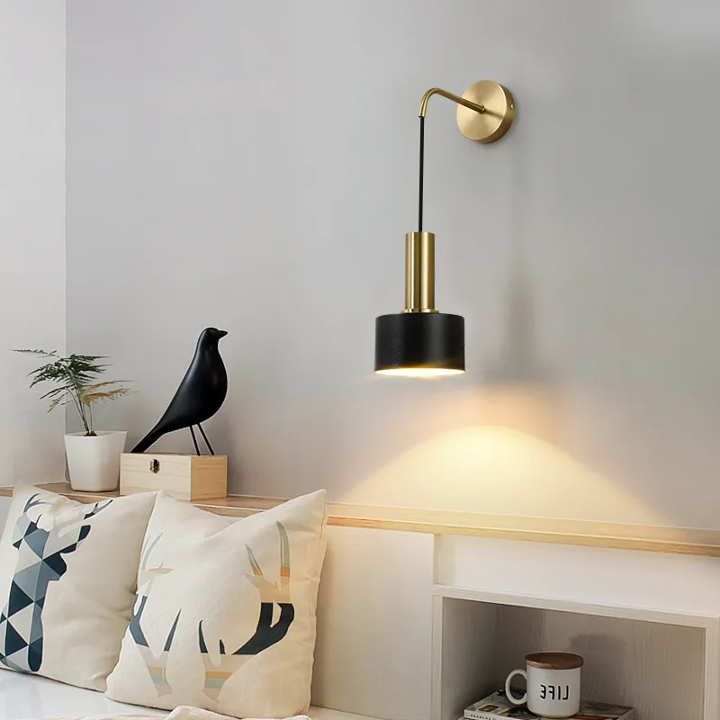 Creative Nordic Pendant Wall Lamp Postmodern Bedside E27 Lamp Head Wall Lamp Black/Gold Bedroom Bedside Wall Light