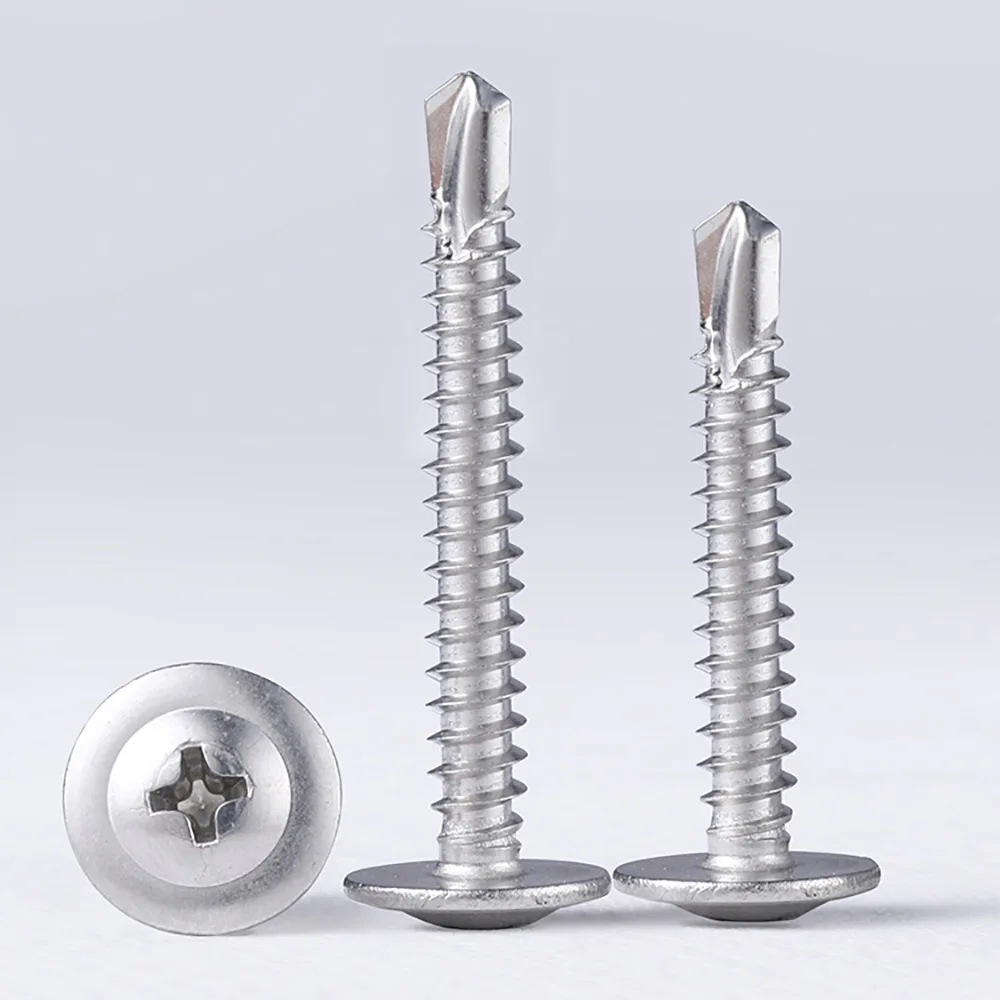304 Stainless Steel Cross Round Head With Washer Self Tapping Screw Large Flat Head Phillips Drill Tail Screws Dovetail Screw