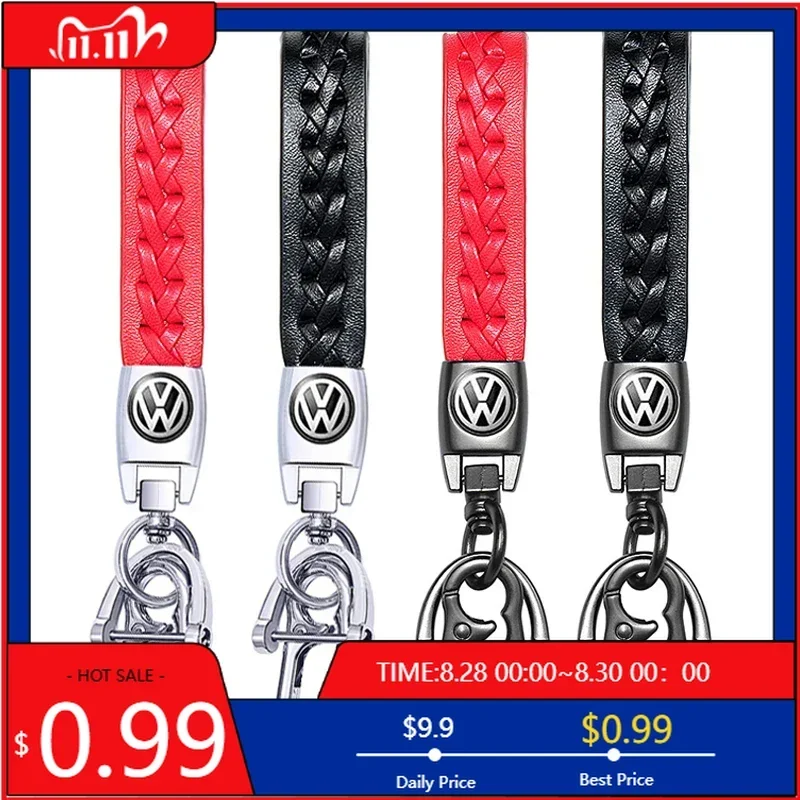 

VW GTI GOLF 2026 Hot For VW VOLKSWAGEN Leather Braided Rope Keychain Car Emblem Key Rings Chains for Volkswagen Golf Passat Bora